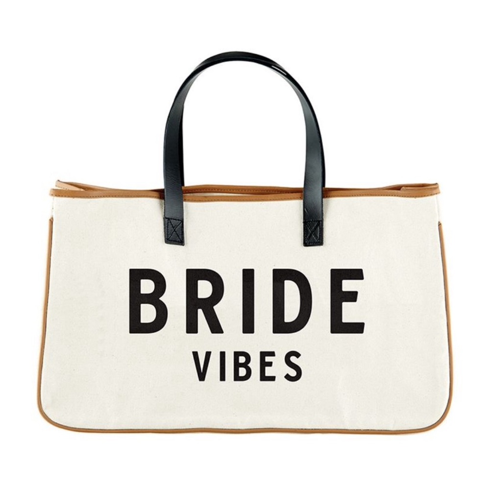 Bride vibes canvas & leather tote bag.